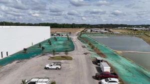 Freshly hydroseeded commercial site at Nipro's Greenville North Carolina facility
